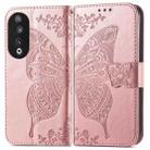 For Honor 90 Butterfly Love Flower Embossed Leather Phone Case(Rose Gold) - 2