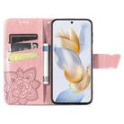 For Honor 90 Butterfly Love Flower Embossed Leather Phone Case(Rose Gold) - 3