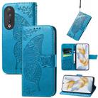 For Honor 90 Butterfly Love Flower Embossed Leather Phone Case(Blue) - 1