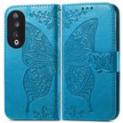 For Honor 90 Butterfly Love Flower Embossed Leather Phone Case(Blue) - 2