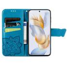 For Honor 90 Butterfly Love Flower Embossed Leather Phone Case(Blue) - 3