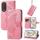 For Honor 90 Butterfly Love Flower Embossed Leather Phone Case(Pink) - 1