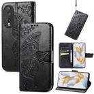 For Honor 90 Butterfly Love Flower Embossed Leather Phone Case(Black) - 1