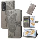 For Honor 90 Butterfly Love Flower Embossed Leather Phone Case(Gray) - 1