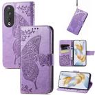 For Honor 90 Butterfly Love Flower Embossed Leather Phone Case(Lavender) - 1