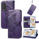 For Honor 90 Butterfly Love Flower Embossed Leather Phone Case(Purple) - 1