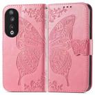 For Honor 100 Butterfly Love Flower Embossed Leather Phone Case(Pink) - 2