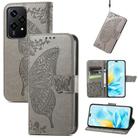 For Honor 200 Lite Global Butterfly Love Flower Embossed Leather Phone Case(Gray) - 1