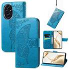 For Honor 200 Pro Butterfly Love Flower Embossed Leather Phone Case(Blue) - 1