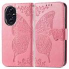 For Honor 200 Pro Butterfly Love Flower Embossed Leather Phone Case(Pink) - 2