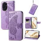 For Honor 200 Pro Butterfly Love Flower Embossed Leather Phone Case(Lavender) - 1