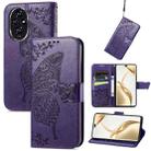 For Honor 200 Pro Butterfly Love Flower Embossed Leather Phone Case(Purple) - 1