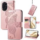 For Honor 200 Butterfly Love Flower Embossed Leather Phone Case(Rose Gold) - 1