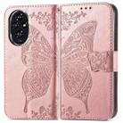 For Honor 200 Butterfly Love Flower Embossed Leather Phone Case(Rose Gold) - 2