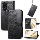 For Honor 200 Butterfly Love Flower Embossed Leather Phone Case(Black) - 1