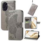 For Honor 200 Butterfly Love Flower Embossed Leather Phone Case(Gray) - 1