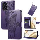 For Honor 200 Butterfly Love Flower Embossed Leather Phone Case(Purple) - 1