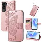 For Honor 90 Lite Butterfly Love Flower Embossed Leather Phone Case(Rose Gold) - 1