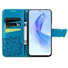 For Honor 90 Lite Butterfly Love Flower Embossed Leather Phone Case(Blue) - 3