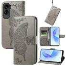 For Honor 90 Lite Butterfly Love Flower Embossed Leather Phone Case(Gray) - 1