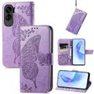 For Honor 90 Lite Butterfly Love Flower Embossed Leather Phone Case(Lavender) - 1