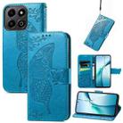 For Honor 200 Smart Butterfly Love Flower Embossed Leather Phone Case(Blue) - 1