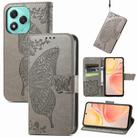 For Honor 400 Lite Butterfly Love Flower Embossed Leather Phone Case(Gray) - 1