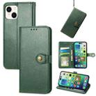 For iPhone 15 Retro Solid Color Buckle Leather Phone Case(Green) - 1
