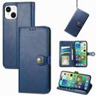 For iPhone 15 Retro Solid Color Buckle Leather Phone Case(Blue) - 1