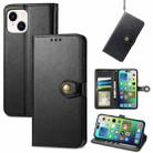 For iPhone 15 Plus Retro Solid Color Buckle Leather Phone Case(Black) - 1