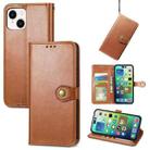 For  iPhone 15 Pro Retro Solid Color Buckle Leather Phone Case(Brown) - 1