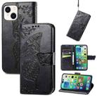 For iPhone 15 Plus Butterfly Love Flower Embossed Leather Phone Case(Black) - 1