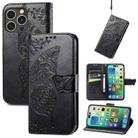 For iPhone 15 Pro Butterfly Love Flower Embossed Leather Phone Case(Black) - 1