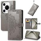 For Huawei Pura 70 Mandala Flower Embossed Leather Phone Case(Gray) - 1