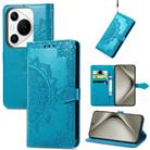 For Huawei Pura 70 Mandala Flower Embossed Leather Phone Case(Blue) - 1