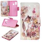 3D Colored Drawing Pattern Horizontal Flip Leather Case for Samsung Galaxy A40, with Holder & Card Slots & Wallet(Cat) - 1