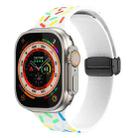 For Apple Watch 8 45mm Rainbow Dots Silicone Magnetic Black Buckle Watch Band(White) - 1