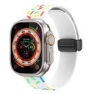 For Apple Watch SE 2022 44mm Rainbow Dots Silicone Magnetic Black Buckle Watch Band(White) - 1