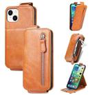 For iPhone 15 Zipper Wallet Vertical Flip Leather Phone Case(Brown) - 1