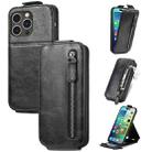 For iPhone 15 Pro Zipper Wallet Vertical Flip Leather Phone Case(Black) - 1