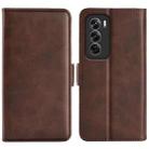 For OPPO Reno12 5G Global Dual-side Magnetic Buckle Horizontal Flip Leather Phone Case(Brown) - 1