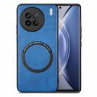 For vivo X90 Solid Color Leather Skin Back Cover Magsafe Phone Case(Blue) - 1