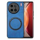 For vivo X90 Pro Solid Color Leather Skin Back Cover Magsafe Phone Case(Blue) - 1