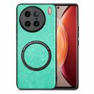 For vivo X90 Pro Solid Color Leather Skin Back Cover Magsafe Phone Case(Green) - 1