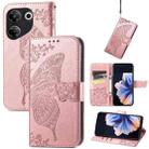 For Tecno Camon 20 Pro 5G Butterfly Love Flower Embossed Leather Phone Case(Rose Gold) - 1