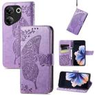 For Tecno Camon 20 Pro 5G Butterfly Love Flower Embossed Leather Phone Case(Light Purple) - 1