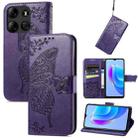 For Tecno Spark GO 2023 Butterfly Love Flower Embossed Leather Phone Case(Dark Purple) - 1