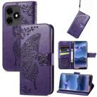 For Tecno Itel S23+ Butterfly Love Flower Embossed Leather Phone Case(Dark Purple) - 1