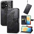 For Tecno Spark Go 2024 Butterfly Love Flower Embossed Leather Phone Case(Black) - 1