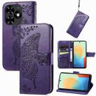 For Tecno Spark Go 2024 Butterfly Love Flower Embossed Leather Phone Case(Dark Purple) - 1